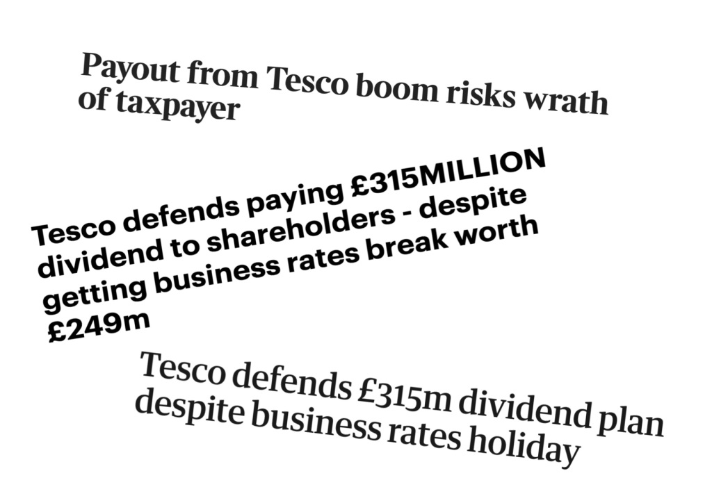 Tesco defends £315m dividend plan despite business rates holiday, Tesco